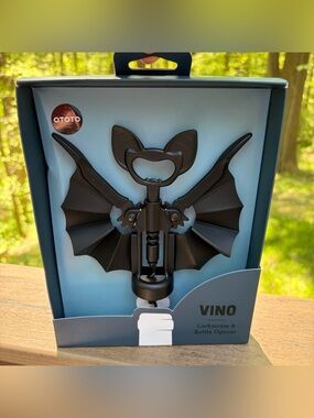 OTOTO Bottle Opener Corkscrew 2-in-1 Wine Beer Novelty Bat Black NIB